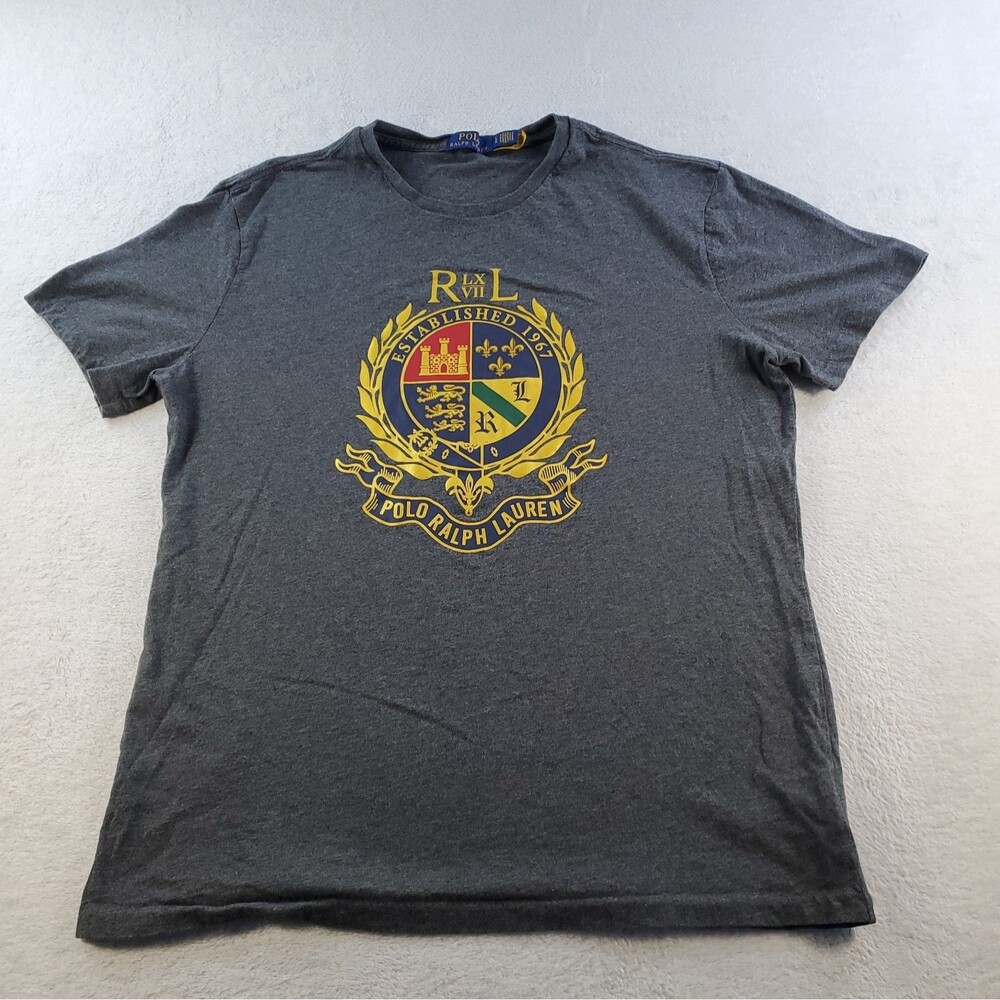 Polo Ralph Lauren Crest Logo RL 67 Gray T-Shirt Men Size Large